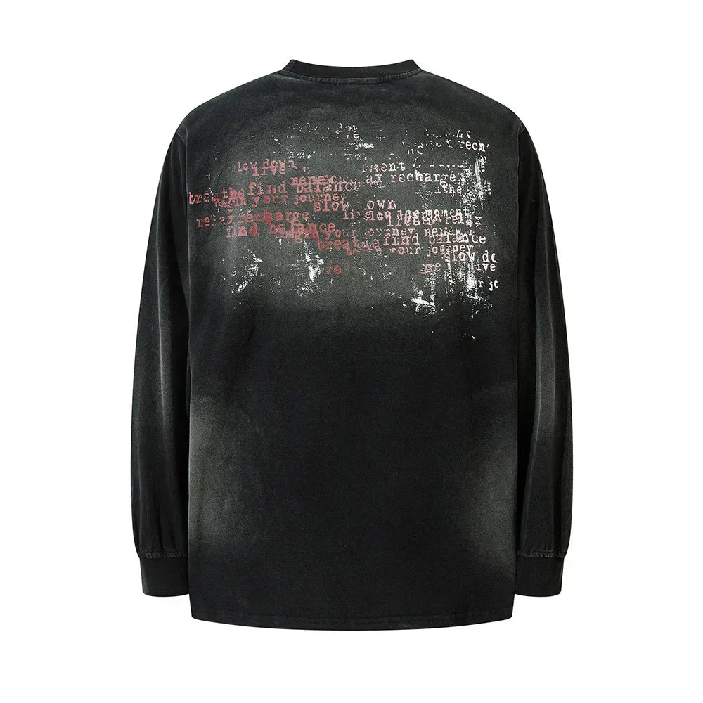 Vintage Distressed Graphic Print Long Sleeve T-Shirt