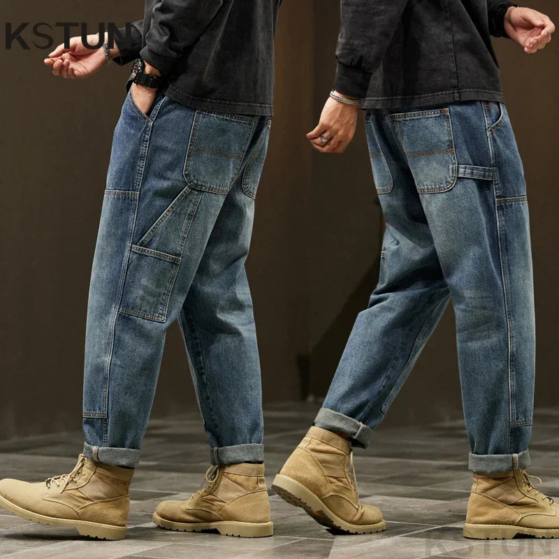 Faded Blue Straight Leg Cargo Jeans