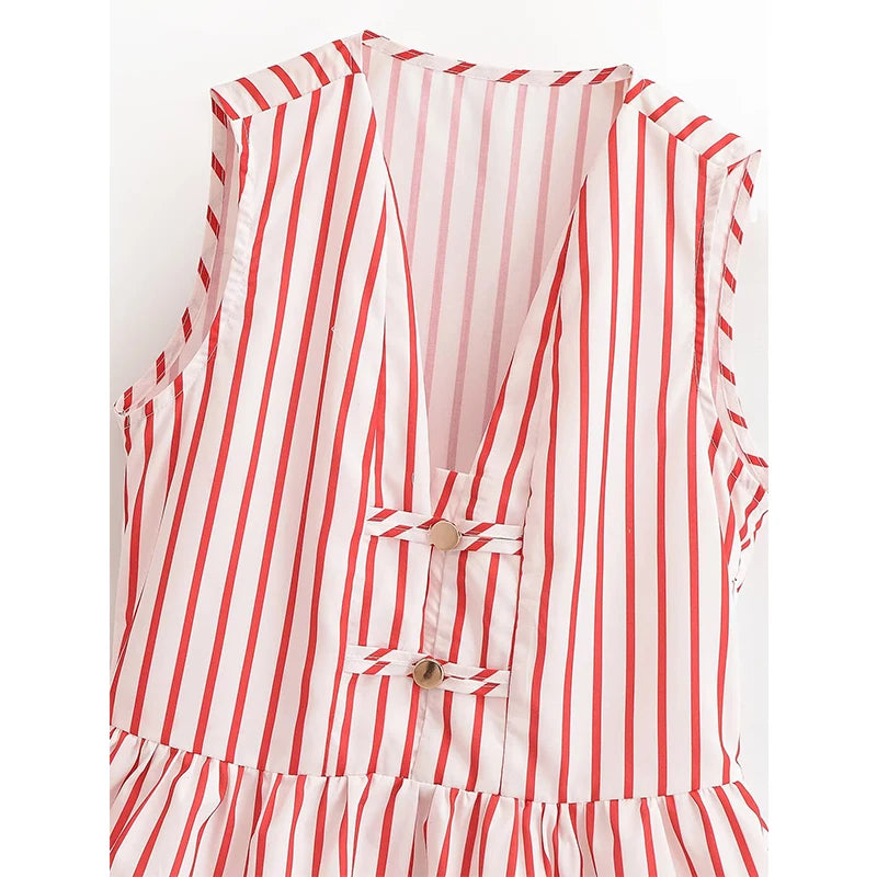 Women's Vertical Striped Sleeveless Blouse