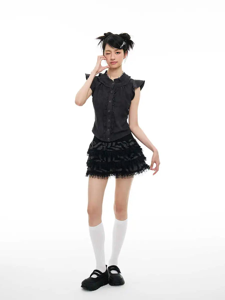 Women Sleeveless Black Ballet Core Blouse