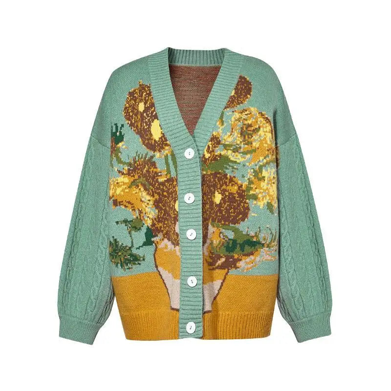 Van Gogh Sunflower Vintage Cardigan