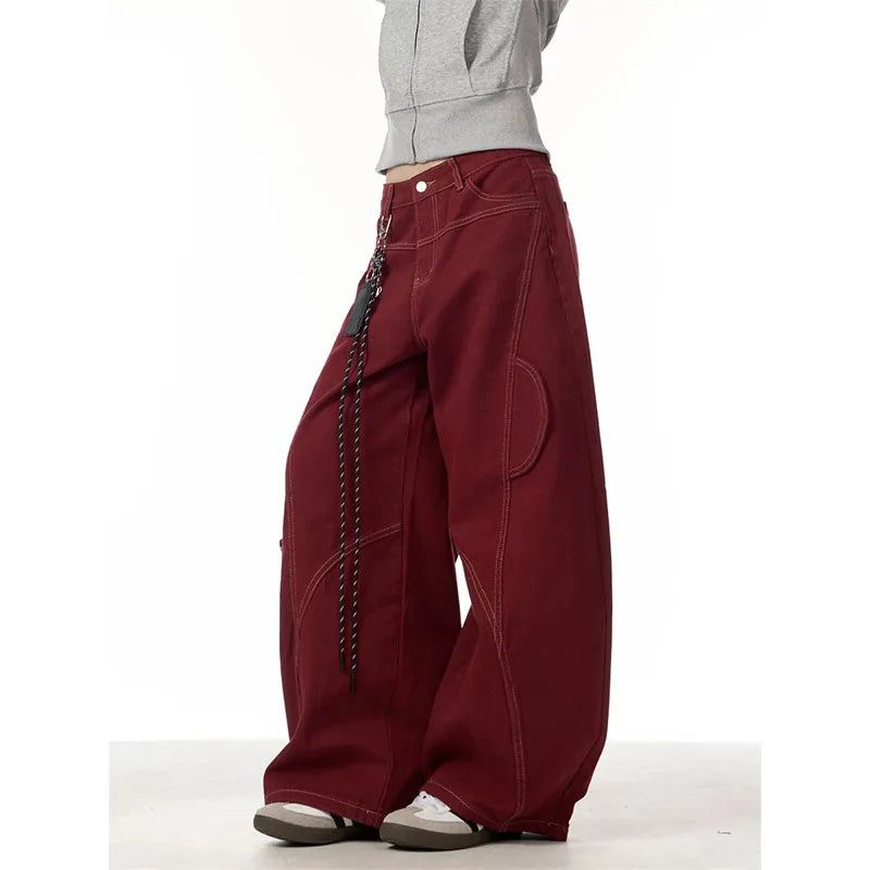 Jeans rectos rojos de cintura alta