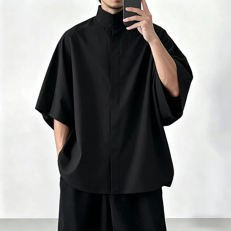 Korean Style High Collar Short Sleeve Shirt