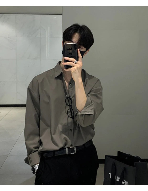 Korean Aesthetics Solid Color Men's Shirt