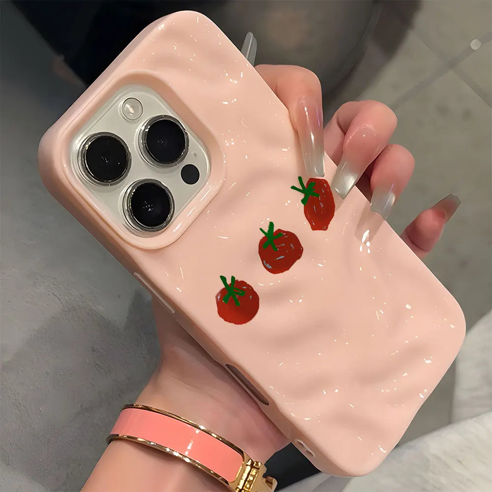 Cute Red Tomato Pattern Wave Phone Case
