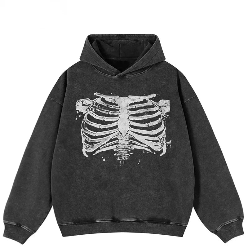 Y2K Faded Skeleton Graphic Hoodie