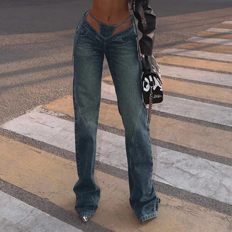 Patchwork Fake Two-Piece Baddie Jeans