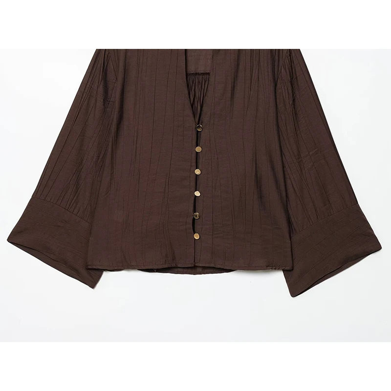 Wide Sleeves Brown Casual Blouse
