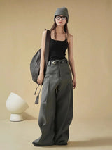 Corporate Girl Modern Pleated Wide Leg Pants