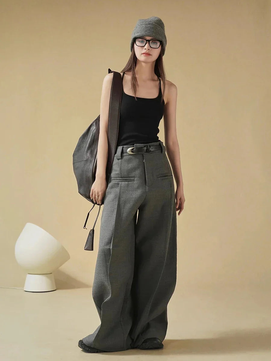 Corporate Girl Modern Pleated Wide Leg Pants