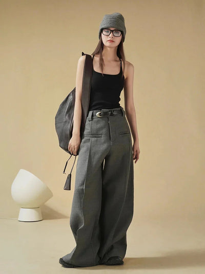 Corporate Girl Modern Pleated Wide Leg Pants