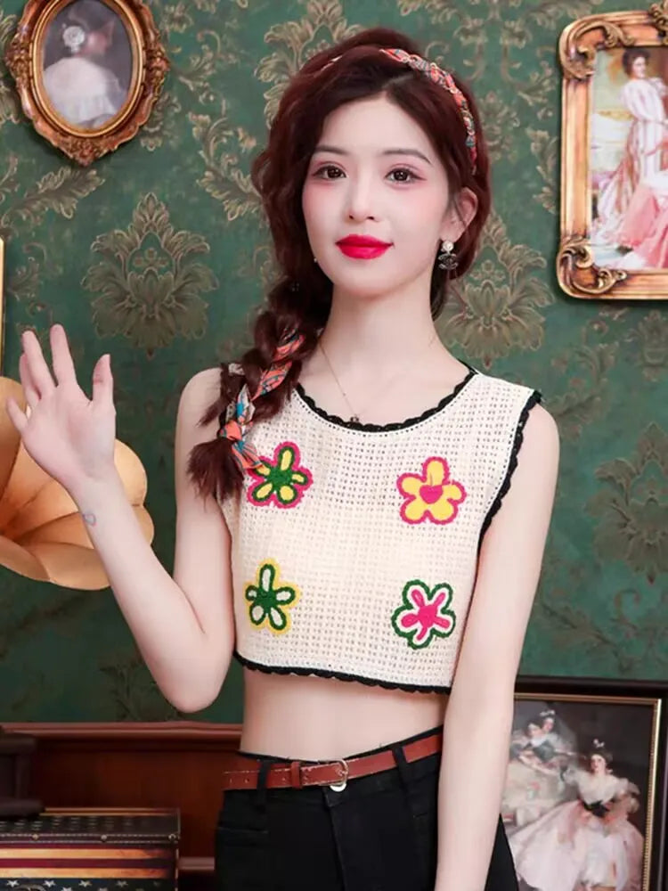 Vintage Knitted Retro Crochet Women Tank Tops