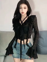 Grunge Black Women's Ruffled Blouse