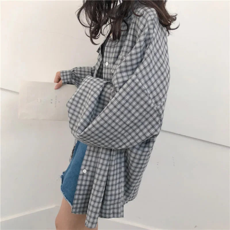 Soft Girl Plaid Button-Up Shirt