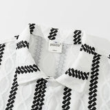 Gestreiftes Jacquard-Langarmhemd mit Kubakragen