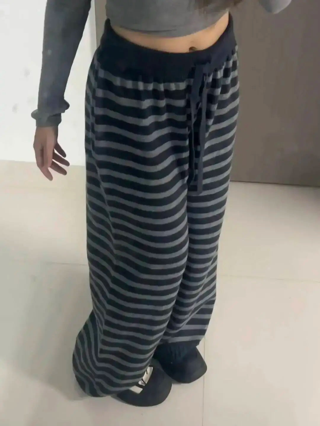 Contrast Stripped Wide Leg Pants