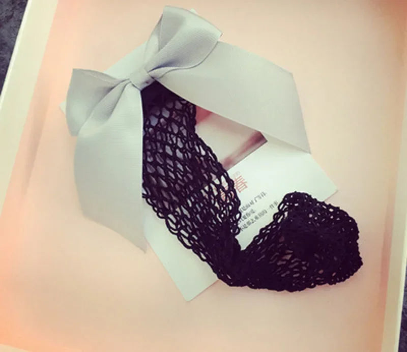Ladies Fishnet Socks Heel With Bow Pearls Funny Breathable Socks