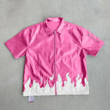 Gothic Zipper Leaather Short-Sleeved Shirt