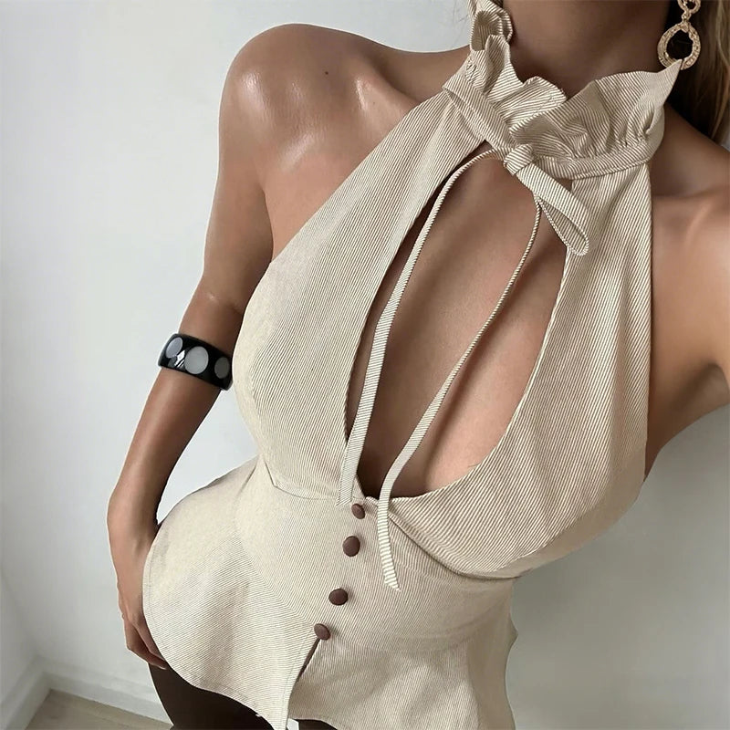 Y2K Baddie Apricot Backless Top