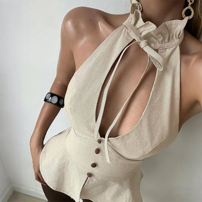 Y2K Baddie Apricot Backless Top