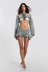 Faux Leather Cross Belt Mini Skirt