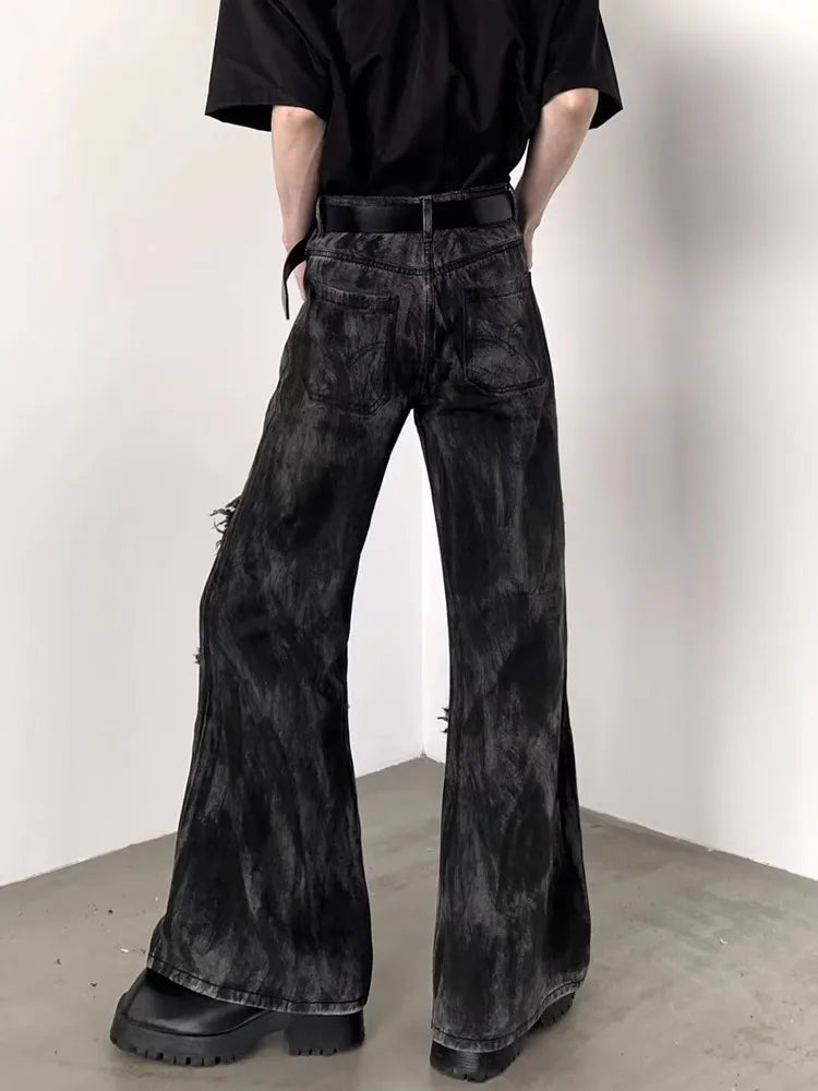 Grunge Black Washed Stacked Flare Jeans