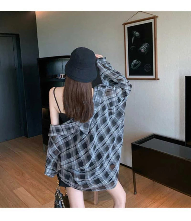 Summer Plaid Women's Oversized Shirt