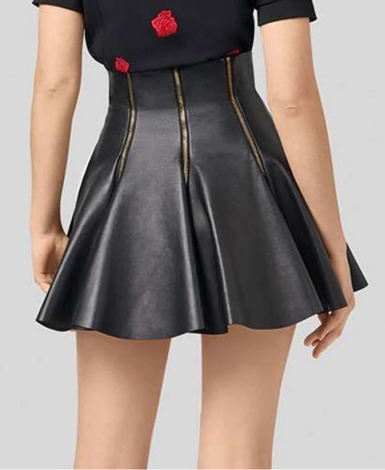 Luxury Black Faux Leather Mini Skirt Zipper