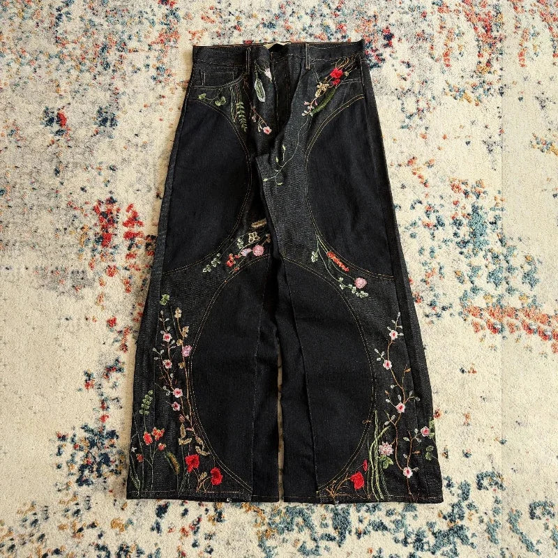 Embroidered Floral Y2K Jeans