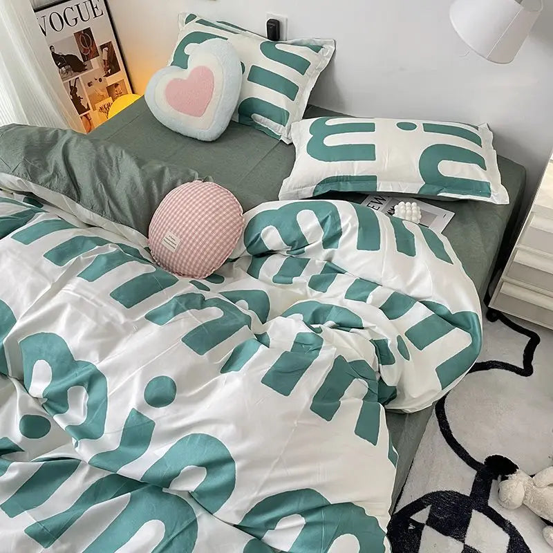 Korean Pink Letter Bedding Set