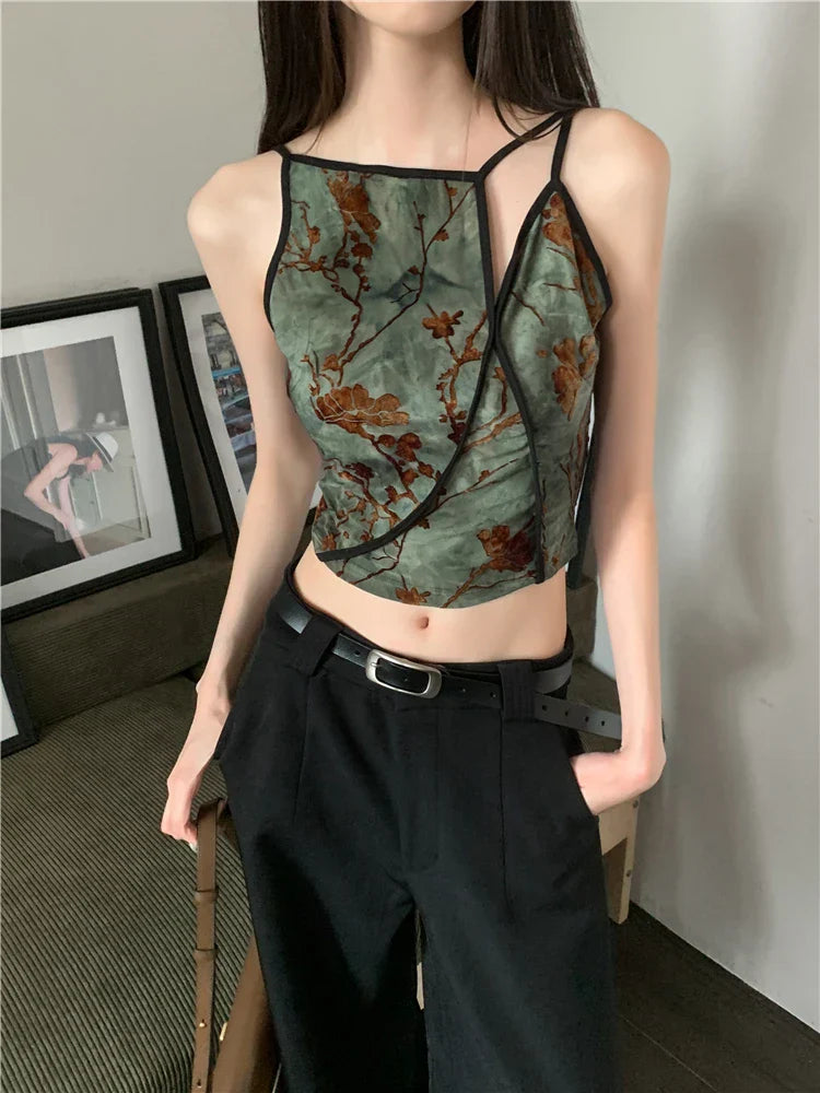 Flocking Floral Vintage Cami Crop