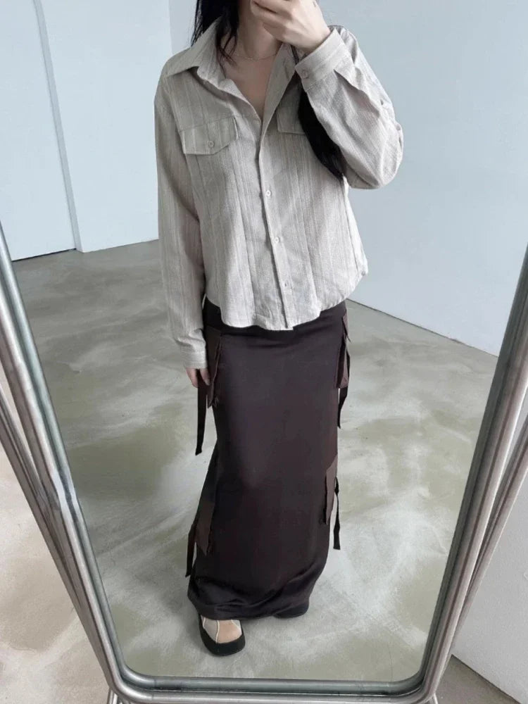 Camisa rayada estilo coreano Y2K