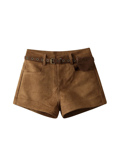 Pantalones cortos de gamuza con cinturón estilo Y2K