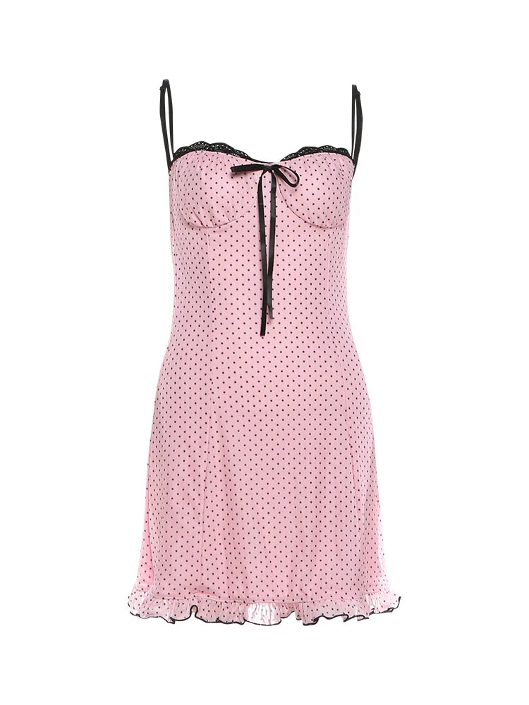 Polka Dot Bow Pink Mini Dress