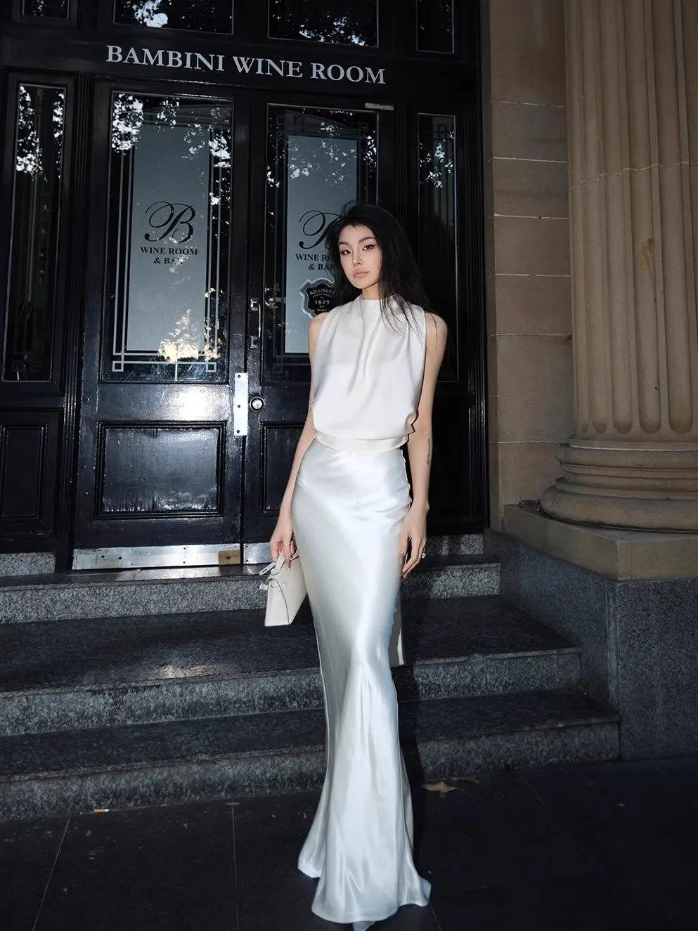 Soft Flowy Acetate Floor Length Skirt