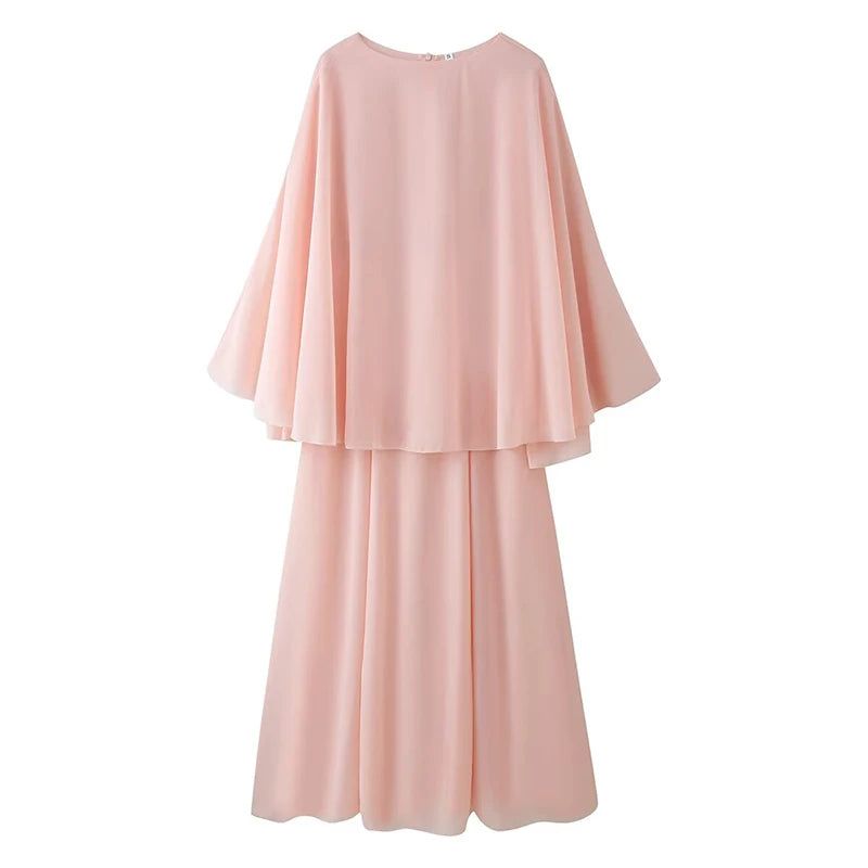 Women Cape Pink Maxi Dresses