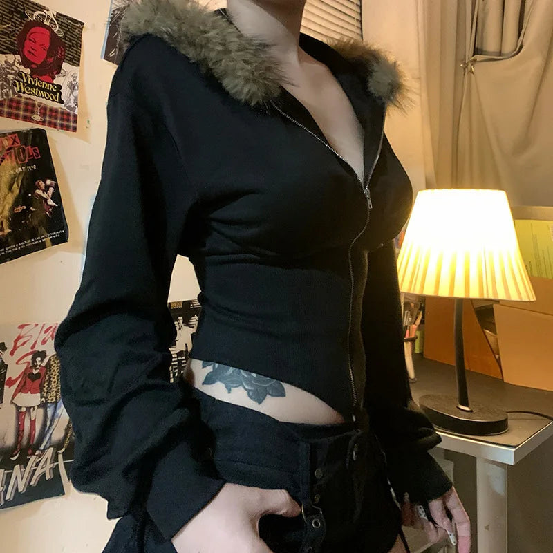 Faux Fur Collar Gothic Hoodie