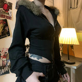 Faux Fur Collar Gothic Hoodie