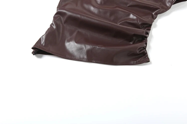 Y2K Faux Leather Brown Top