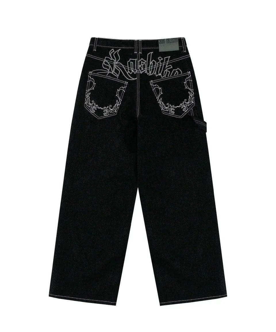 Embroidery Baggy Loose Straight Jeans