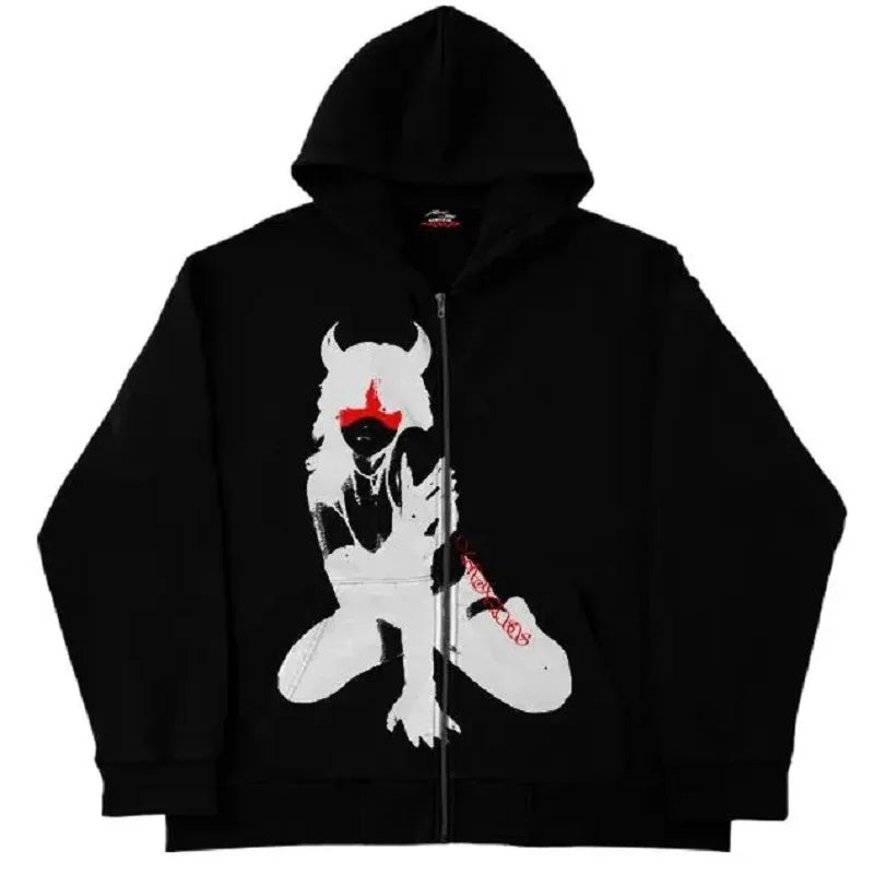 Y2K Pocket Zip-Up Gothic Hoodie