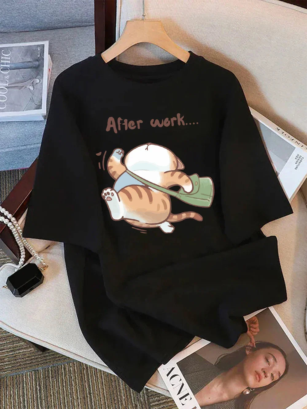 Camiseta de mujer con gato perezoso y soñoliento
