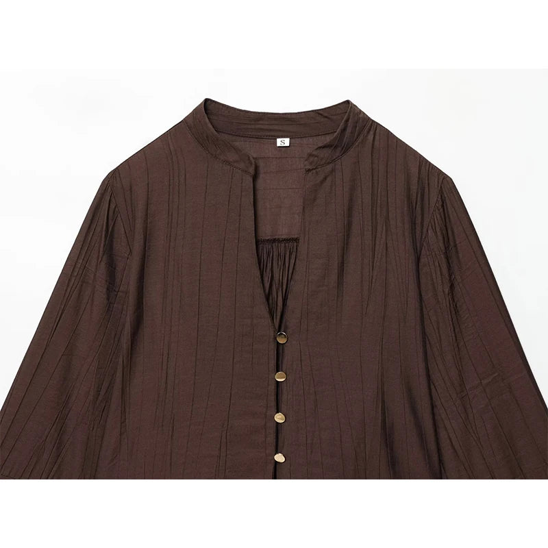 Wide Sleeves Brown Casual Blouse