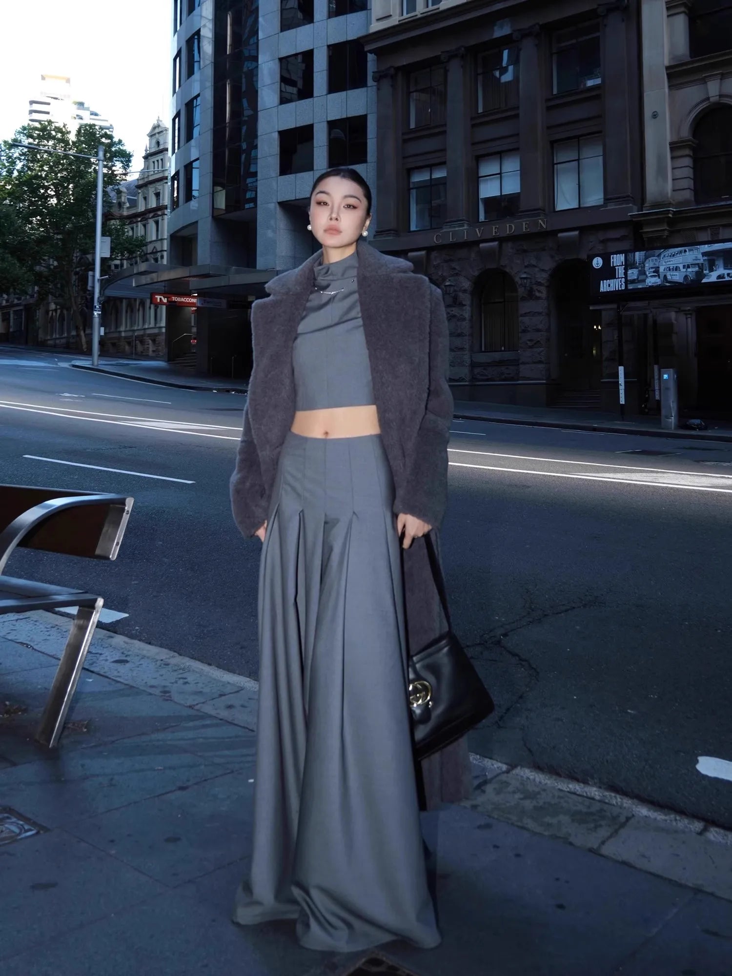 Grey Flowy Floor Length Pleated Skirt