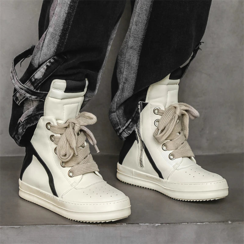 High-top Shoes Lace-up Leather Skateboard Shoes