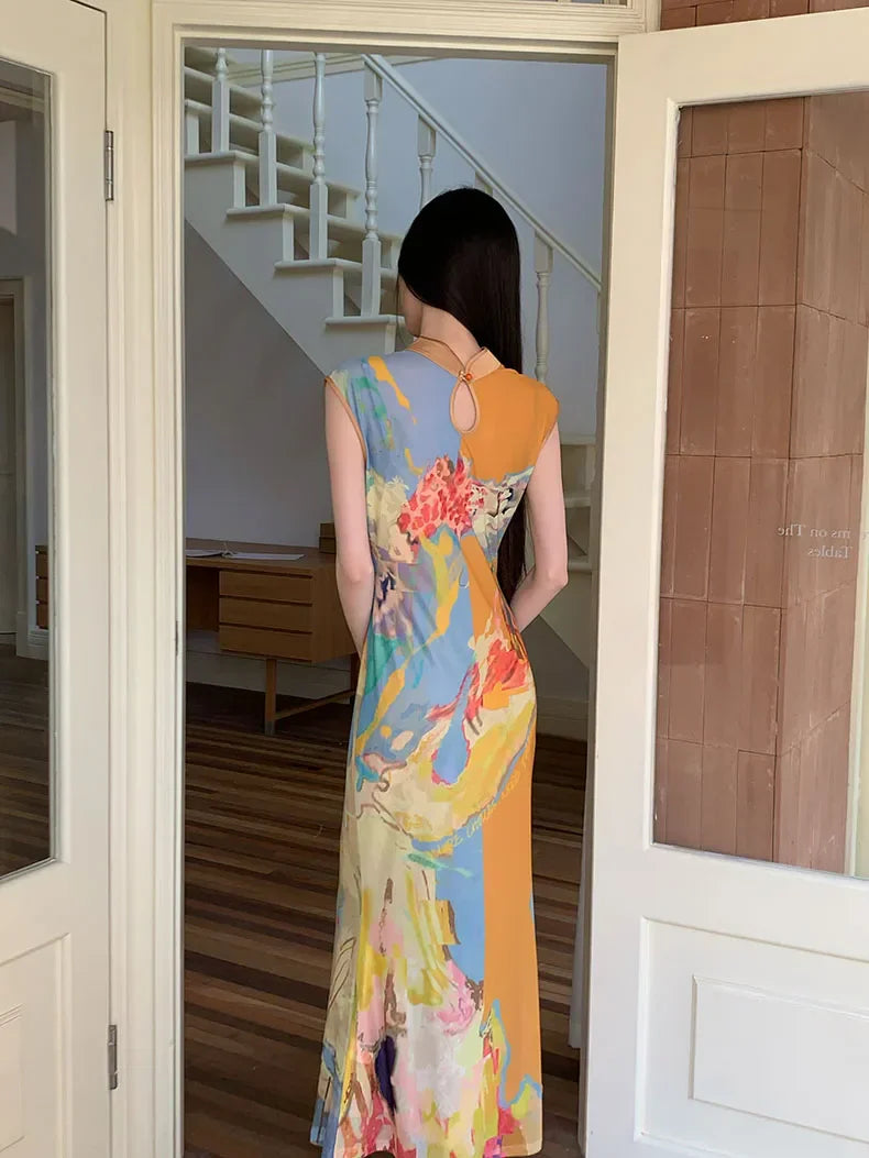 Vintage Cut Out Floral Maxi Dress