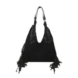 Hollow Out Knitted Tassel Shoulder Bag