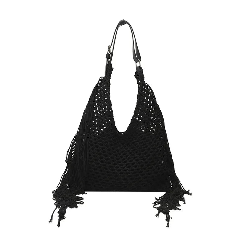 Hollow Out Knitted Tassel Shoulder Bag