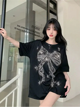 Diamond Bow Shiny Round Neck T-Shirt