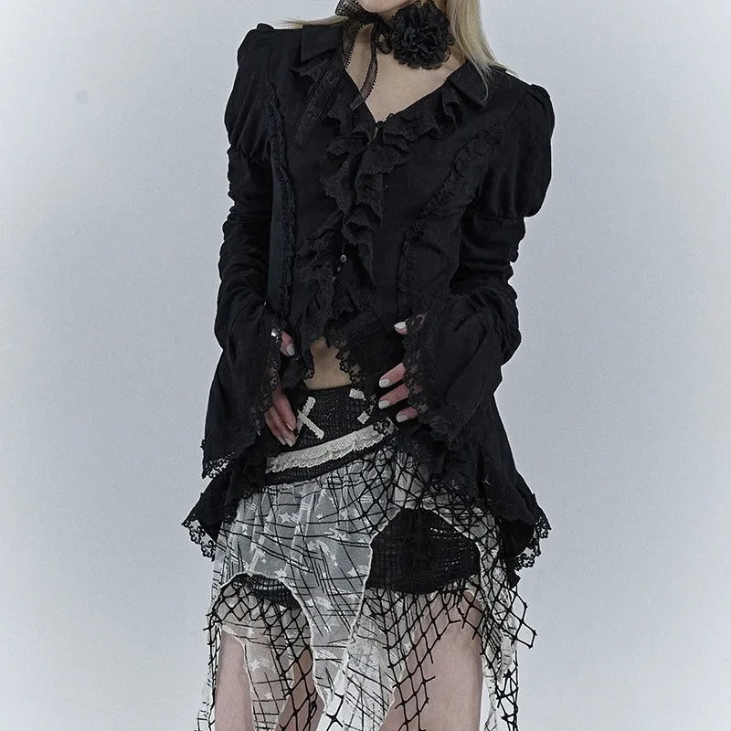 Gothic Black Dark Irregular Blouse